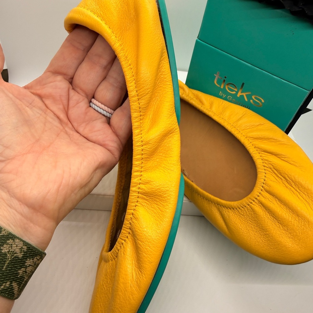 Tieks Mustard Yellow Ballet Flats with Teal Pouch - Picture 5 of 8